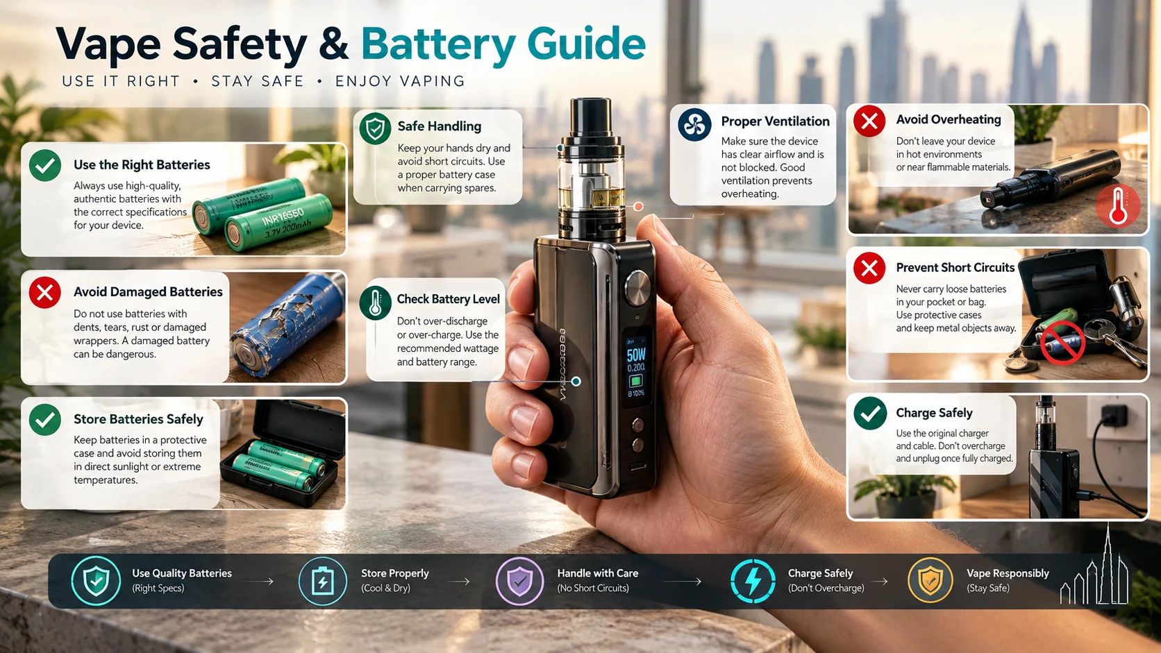 Replaceable 18650 vape battery stored safely in a hard carry case away from loose keys and coins