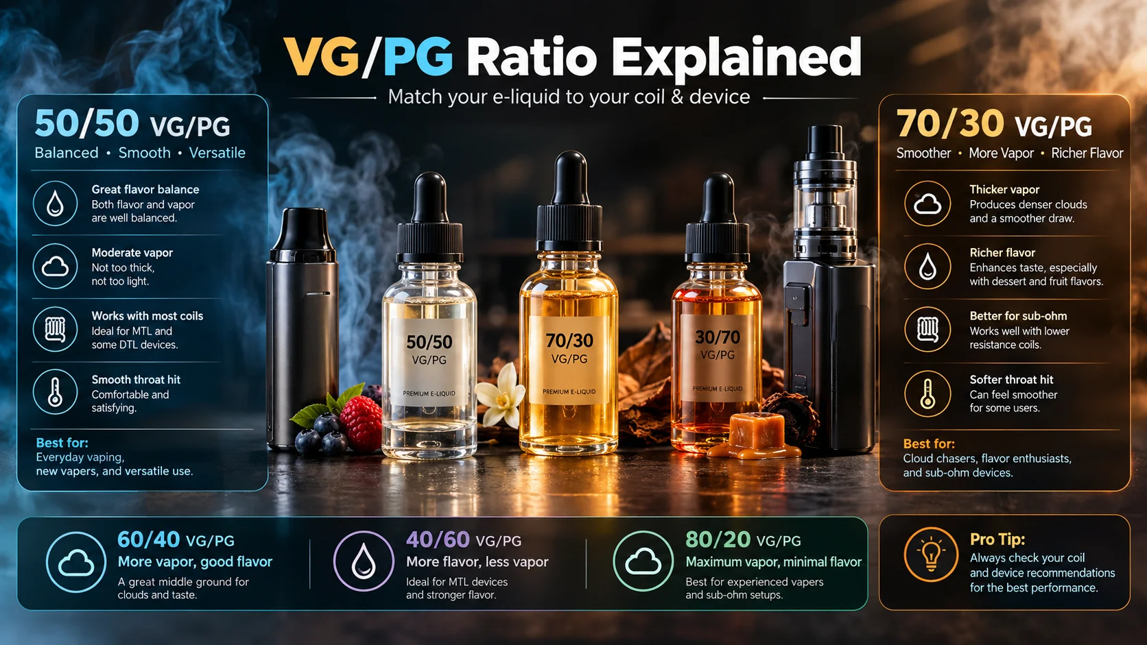 Thin high-PG e-liquid bottle compared with a thicker high-VG e-liquid bottle