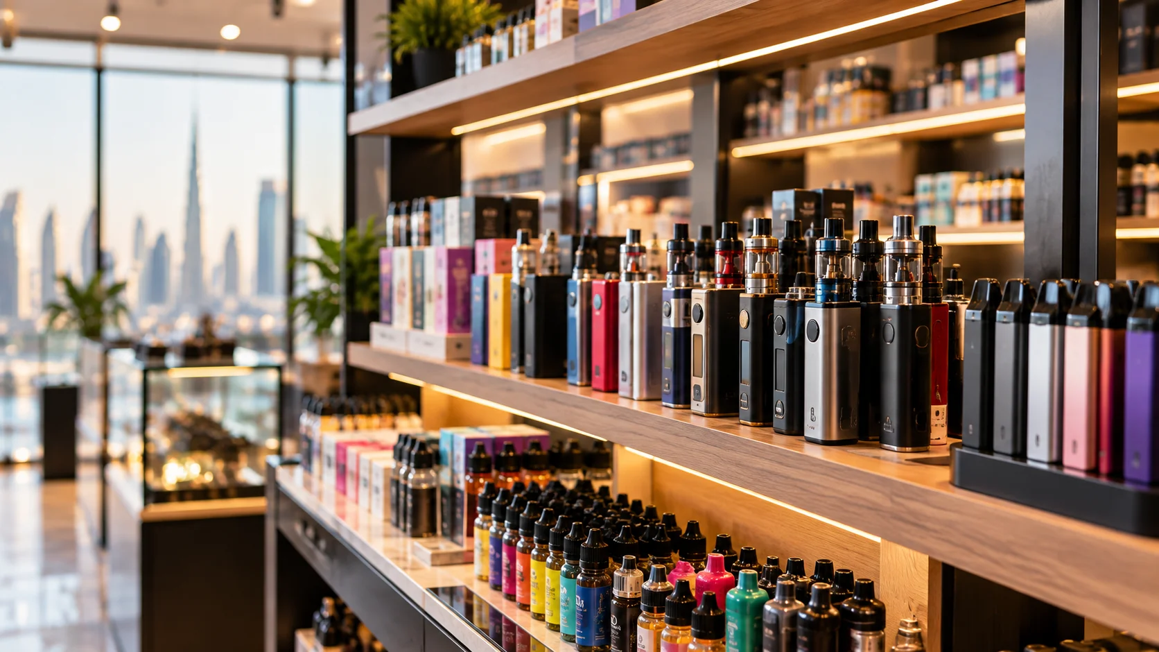 Vape devices displayed in a UAE vape shop