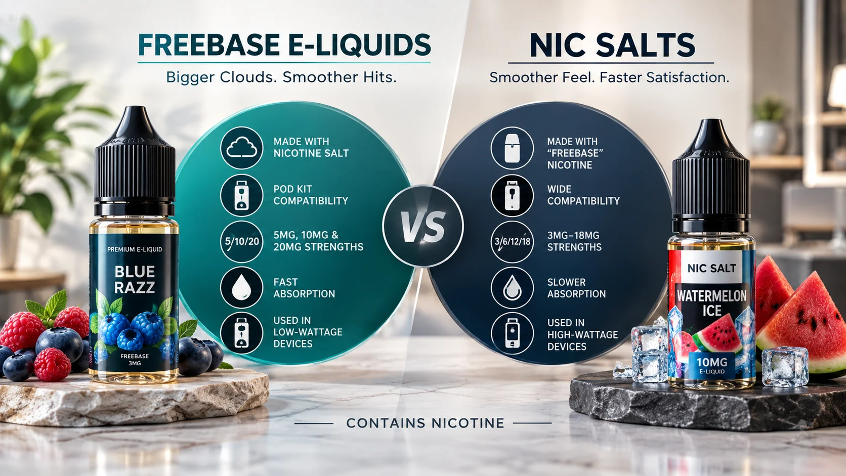 Lineup of salt nic and freebase e-liquid brands available in the UAE